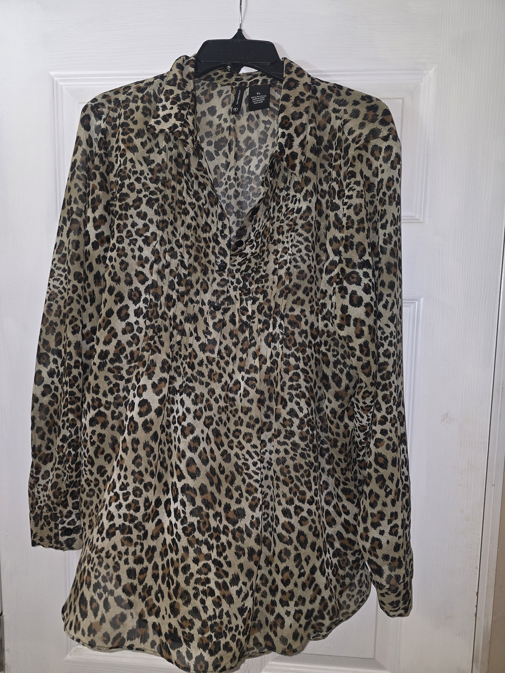 new directions Leopard Print Button-Up Blouse in Tan, Brown & Black